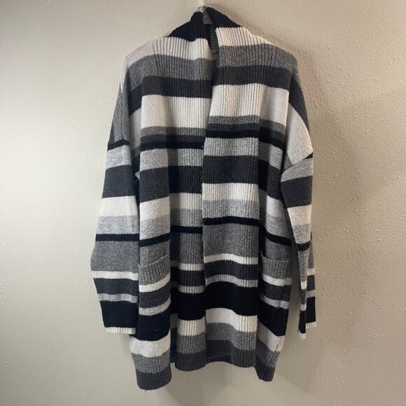Time and True TM Oversized Striped Cardigan Sweater Open Front Longline Knit - Picture 2 of 16